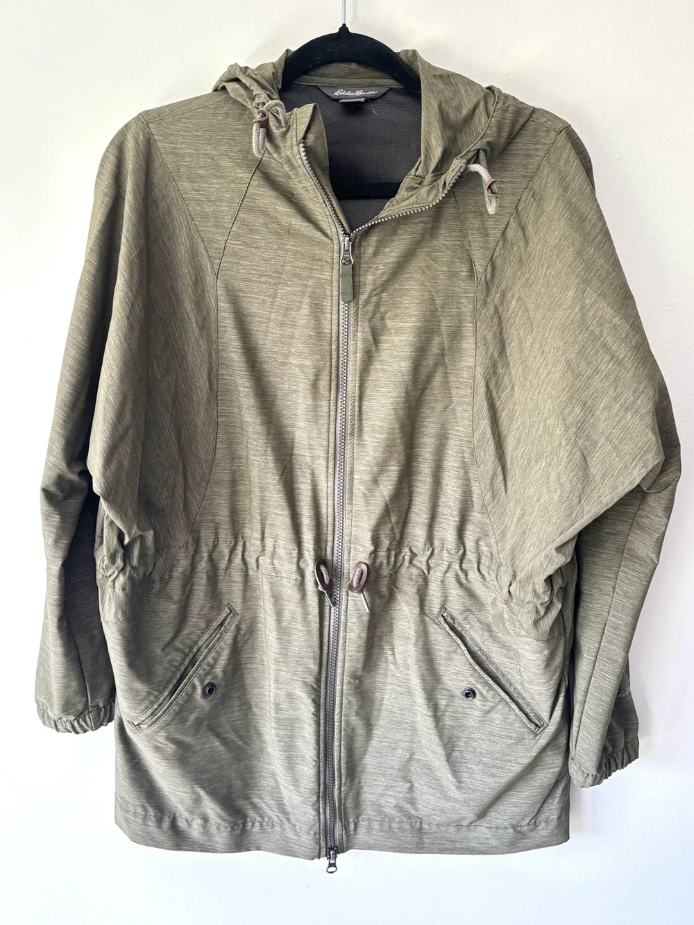 Eddie Bauer Green Outdoor Hooded Parka Soft Shell Windbreaker Jacket Drawstring